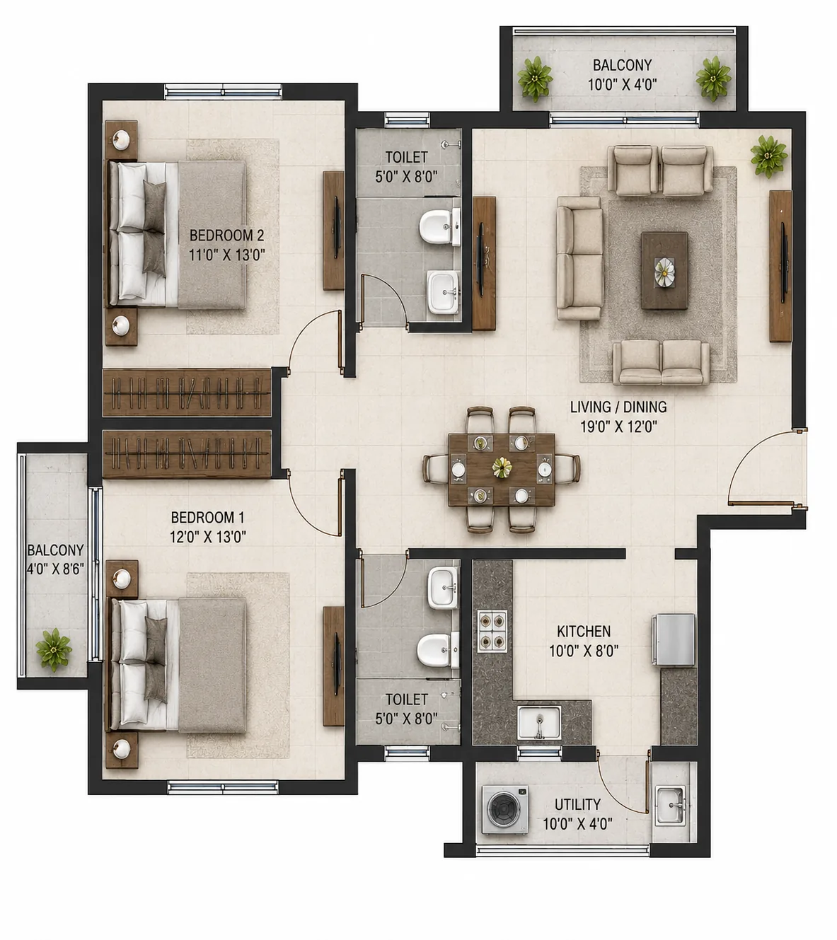 Two bedroom apartment plan